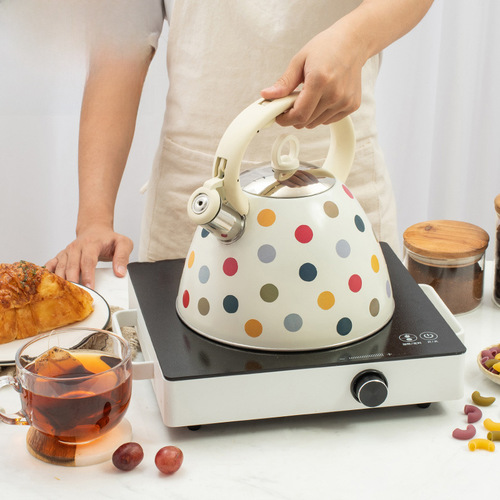New Colorful Polka Dot Horn Whistle Water Kettle Amazon Cross-border Whistling Water Kettle Kitchen Hotel Restaurant Boiling Water Kettle 3L