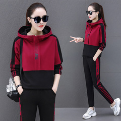 運動套裝女春秋顯瘦韓版時尚減齡連帽長袖衛衣休閒兩件套2024新款