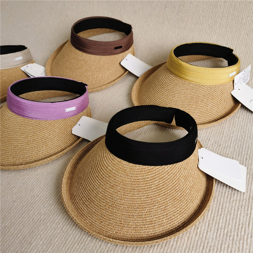 New Japanese style Sun Li same style spring and summer large brim straw empty top hat women's beach sunshade UV sun protection straw hat