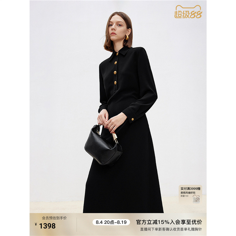 [Black and Gold Dress] L-style 25, a sophisticated and stylish black shirt dress with a fitted waist, perfect for workwear, and a new autumn collection for women
