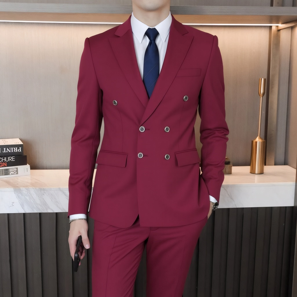 Abito uomo doppio petto stile britannico blazer elegante pantaloni_voghion.com