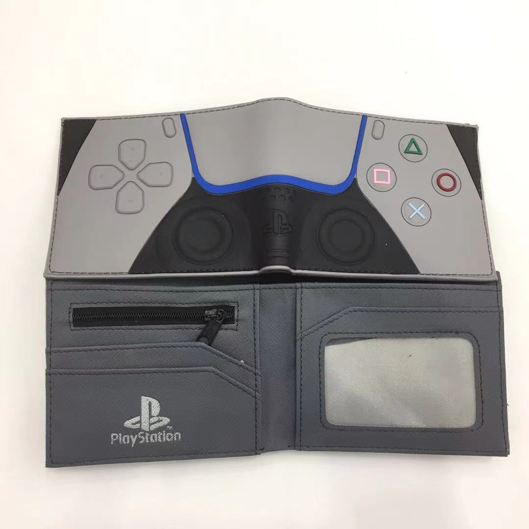 Cartera PSP, botón de control de patrón de mango de juegos, cartera corta de dos plegas, cartera PU juvenil
