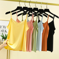 優可絲時尚雙V領吊帶衫夏季新款簡約寬鬆吊帶背心內搭大碼上衣