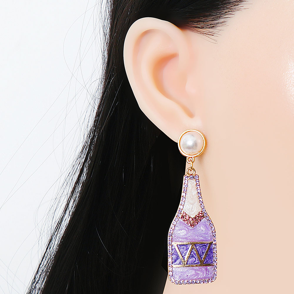 Personality Alloy Diamond Wine Bottle Earrings Color Dripping Earrings Earrings Cross-border Earrings display picture 12