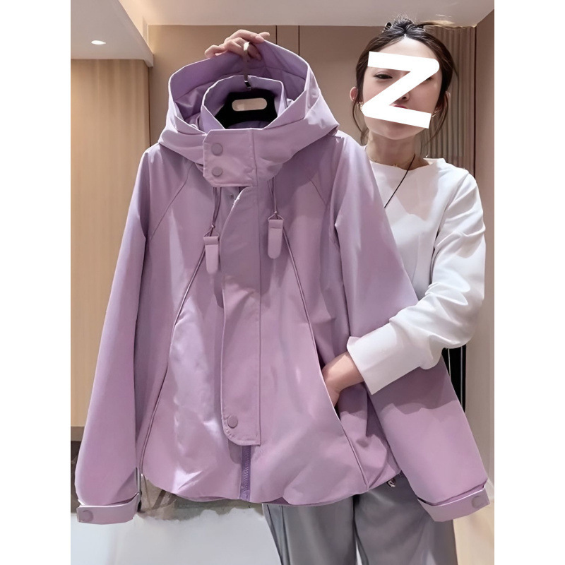 2025春秋新款短外套连帽宽松冲锋衣女款夹克薄款休闲风衣棒球服潮|undefined