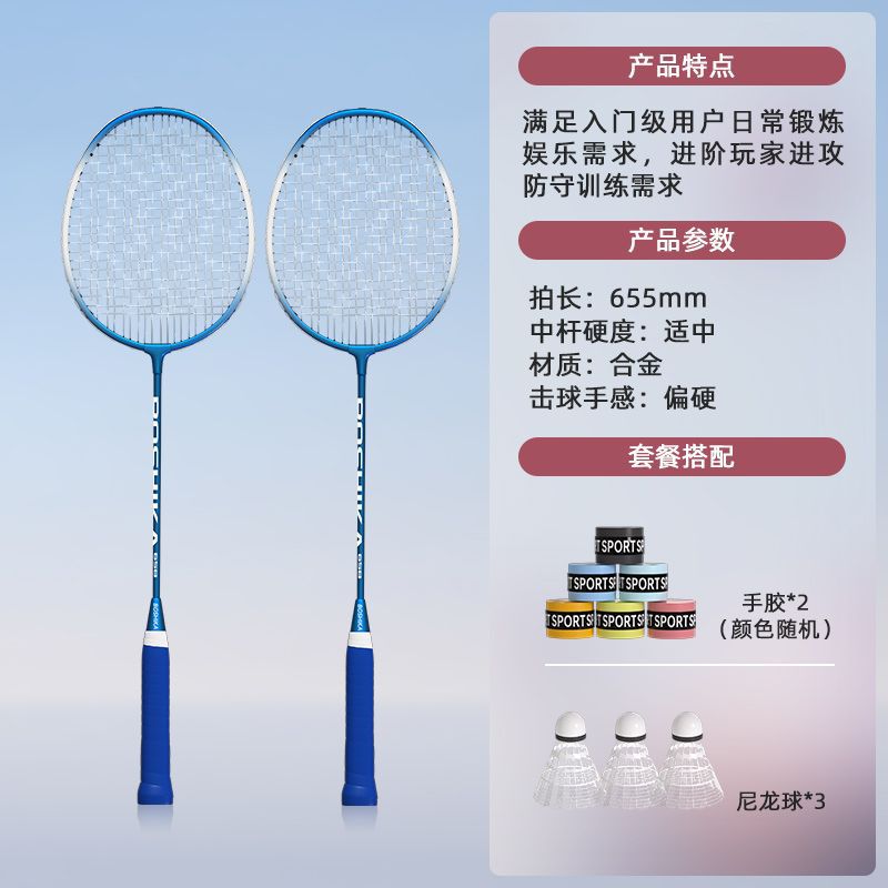 [초경량 및 내구성] 블루 페어, 무료 라켓 가방 + 볼 3개 + 핸드 글루 2개