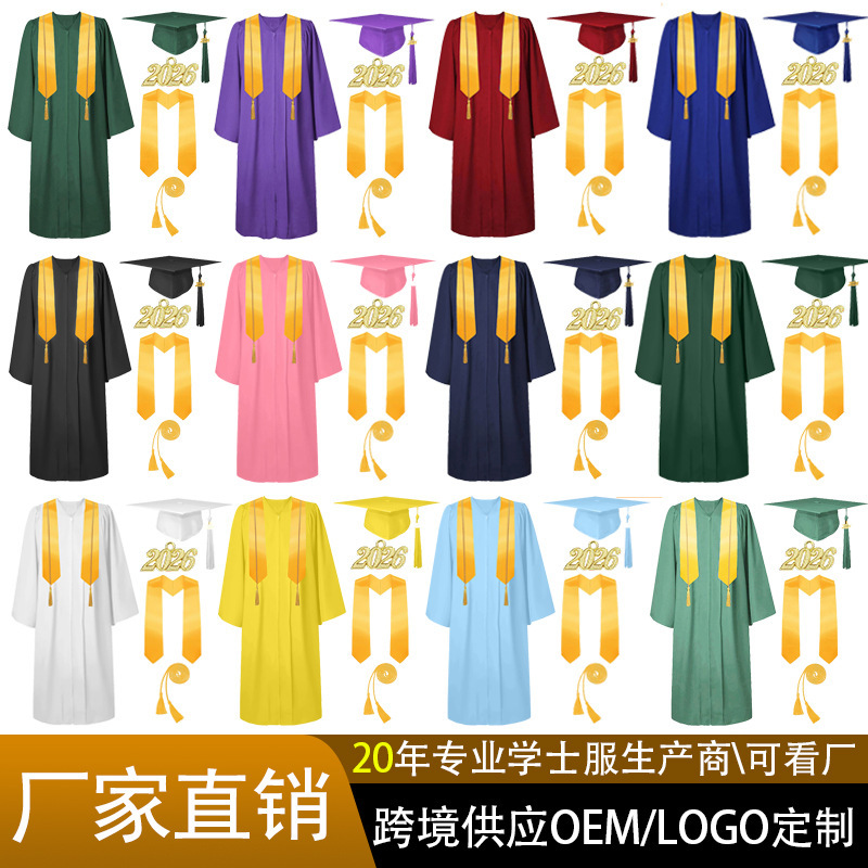 2026 European and American New Style Cross-Border Bachelor's Gown, College Graduation Robe, Graduation Ceremony Suit, Factory Direct Sales Wholesale 2026 European and American New Style Cross-Border Bachelor's Gown, College Graduation Robe, Graduation Ceremony Suit, Factory Direct Sales Wholesale