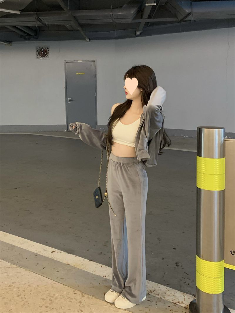 ActiveGo Winter Velvet Running Sports Casual For Women 2025 New Autumn Pure Desire Hooded Sweatshirt Two-Piece Set Trendy_desvips.com