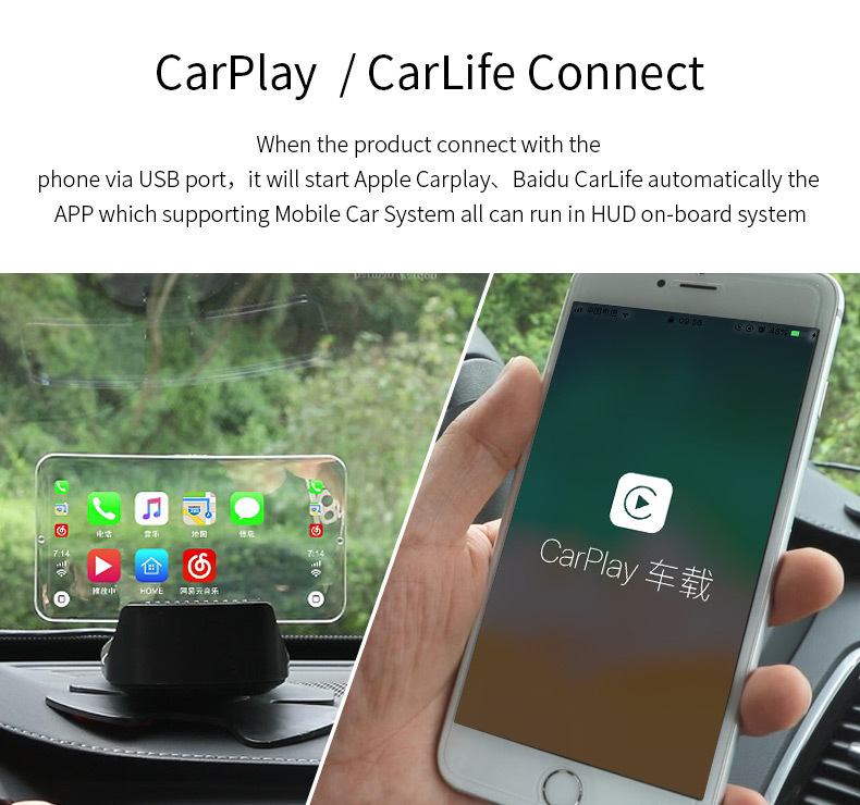 Multifunctional Smart Hud Head-Up Display Carplay Car Navigation Screen Projection Music Player Cigarette Lighter Universal