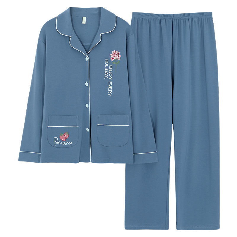 Pijamas de algodón puro primavera y otoño de las mujeres de manga larga más el tamaño cardigan traje de las madres de mediana edad y ancianos ropa de casa al aire libre