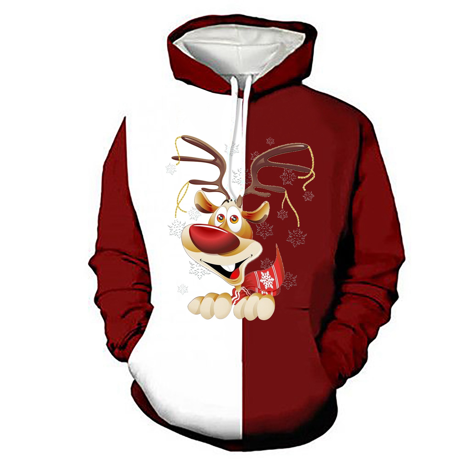 Color Block Hooded Loose Plus Velvet Padded Sweatshirt Image 7