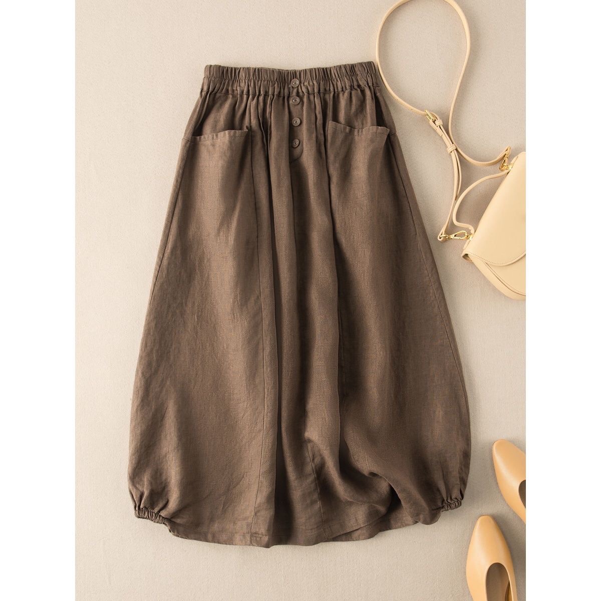 Plus size women's summer new style linen-like retro skirt women's summer mid-length high waist A- line slimming artistic temperament