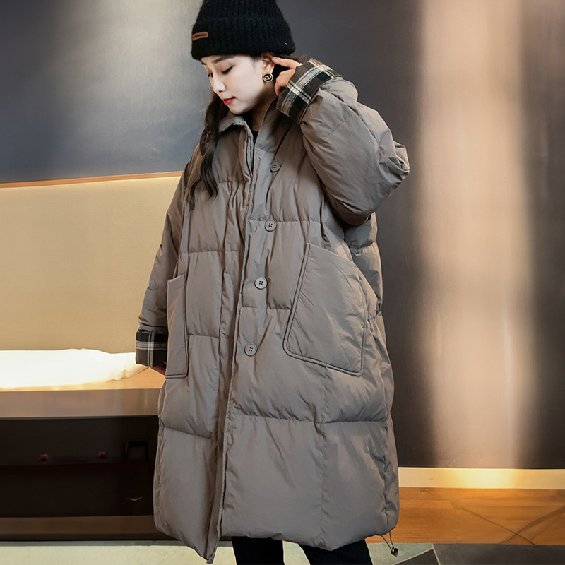 Plus Size down Jacket 100kg Fashion 2025 New Autumn and Winter Long Thickeneded Contrasting Color Stitching White Duck down Warm Jacket