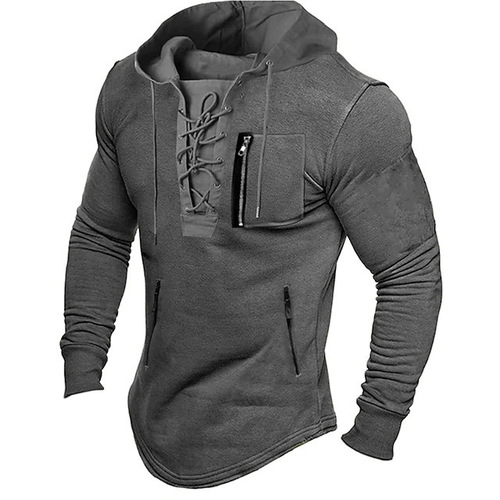 Men's Spring and Autumn Hooded Sweatshirt Solid Color with Zipper Pockets Sport Streetwear Gold-Plated Sport Shirt