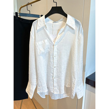 白色棉麻防晒衬衫女夏季薄款设计感小众法式长袖衬衣别致亚麻上衣