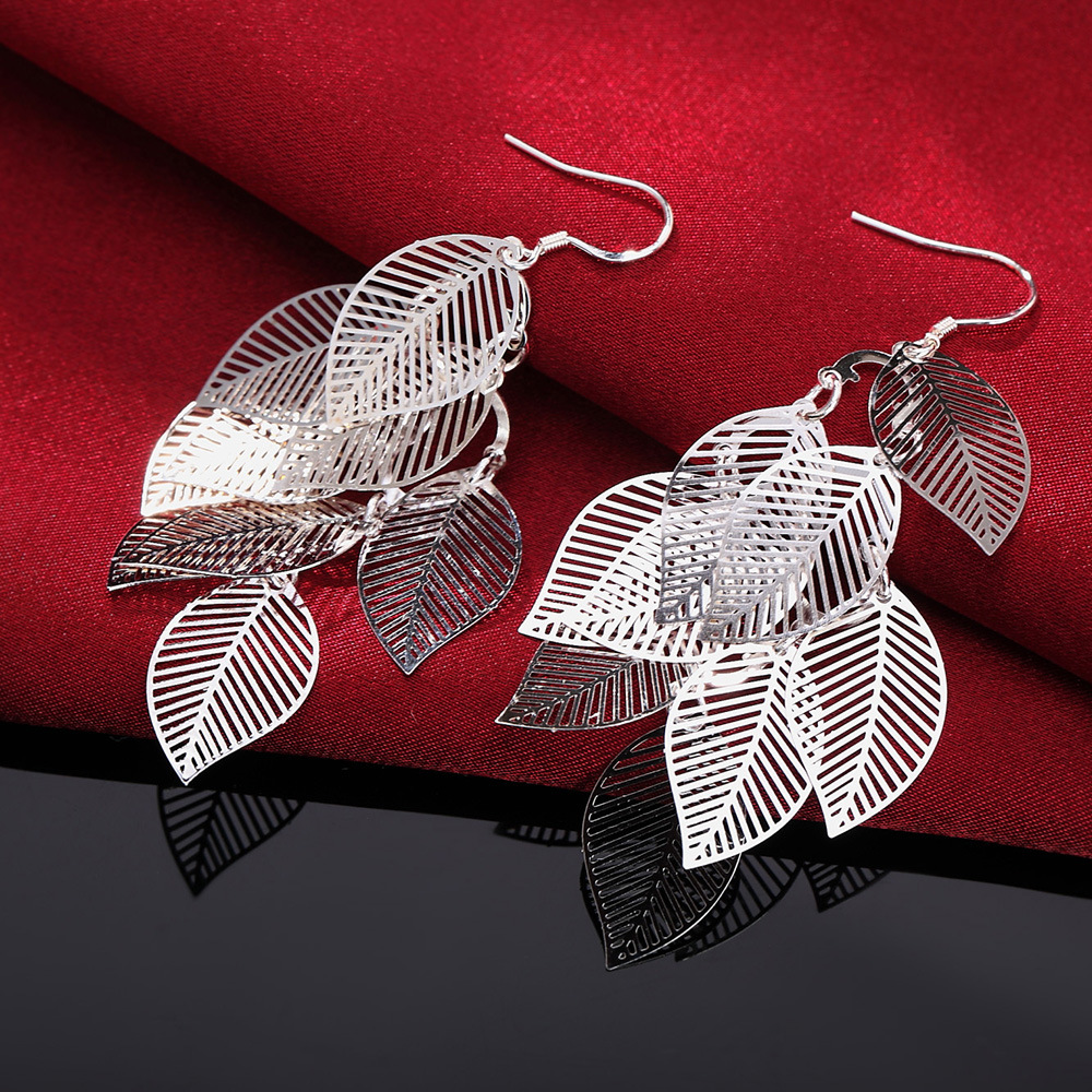 Jinrongxing Hot-Selling Jewelry Korean Style Exquisite and Popular Silver-Plated Bright Hanging Leaf Earrings for Women