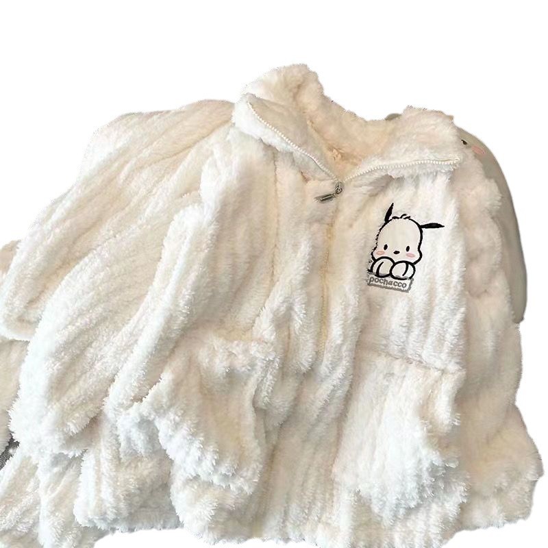 봉제 파자마 여성의 가을과 겨울 두꺼운 산호 양털 기모 따뜻한 세트 홈 옷 투피스 겨울 잠옷