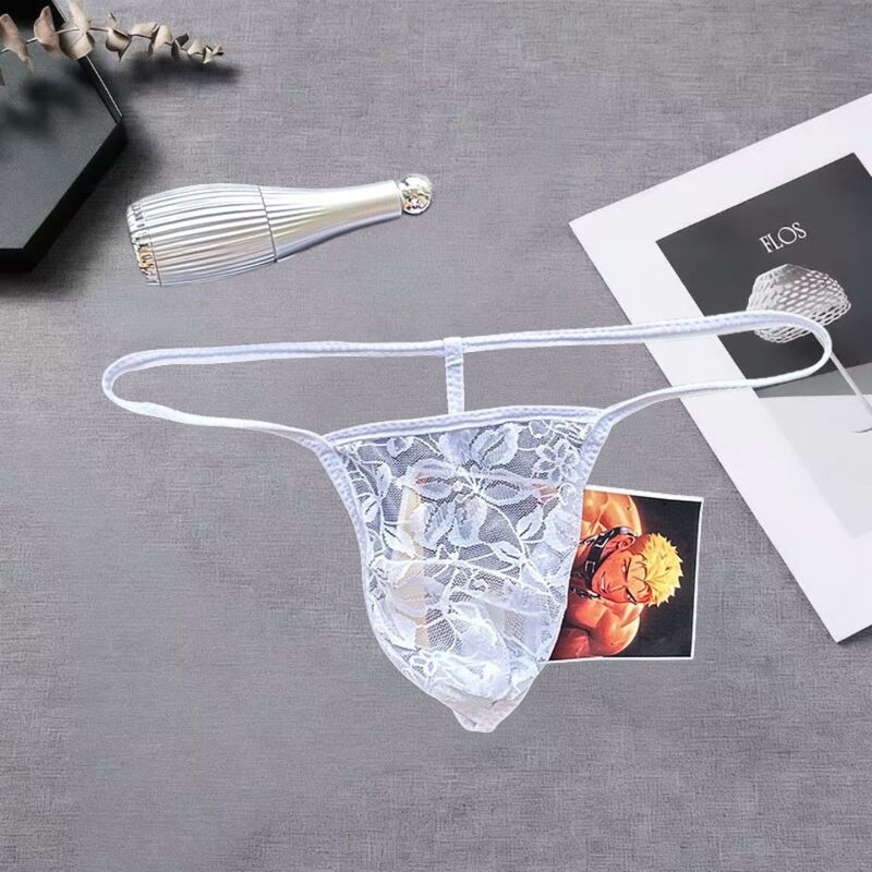 Men's sexy lace transparent double-strap breathable rainbow elastic triangle underwear