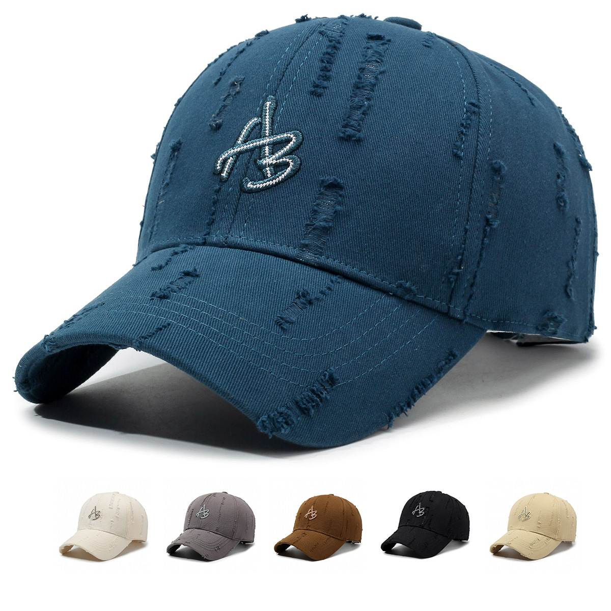 Embroidered Letter Distressed Baseball Cap Unisex Sunshade Hat_voghion.com
