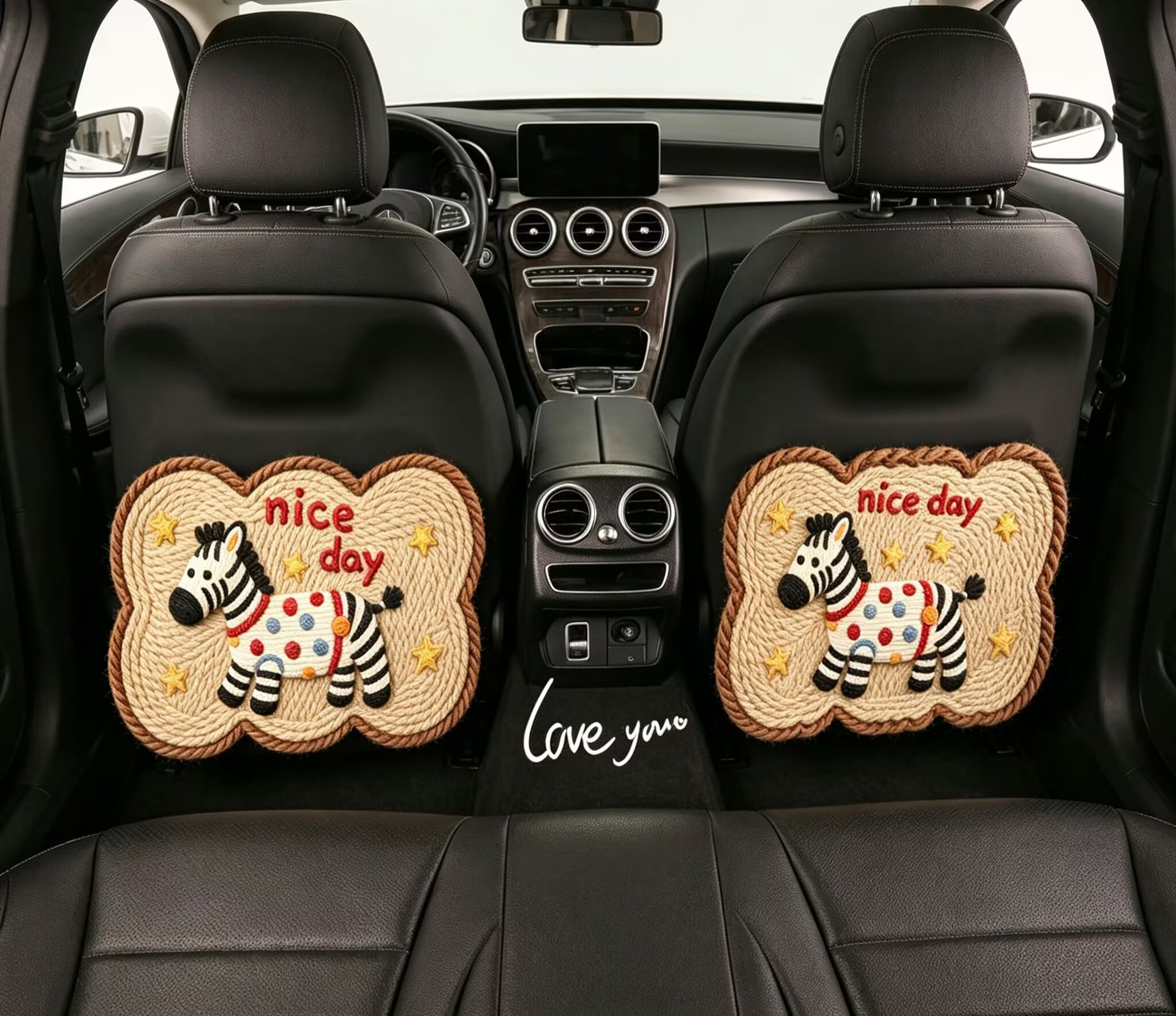 Woven Zebra Pattern Dog and Cat Cute Car Interior Children's Anti-Kick Mat Cartoon Car Seat Back Anti-Kick Mat Cartoon