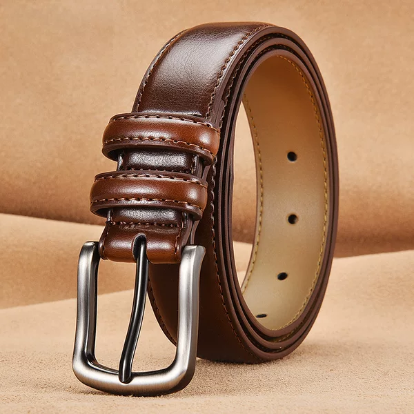 Golden World Cross-Border Hot-Selling Belt Men's Genuine Leather Pin Buckle Belt with Embossed Logo