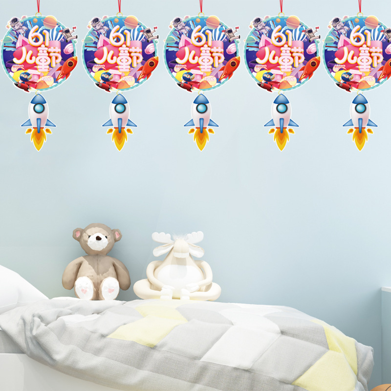 Día del Niño 1 de junio colgantes colgantes escolares colgantes de bandera de jardín de infantes tiendas 61 decoraciones