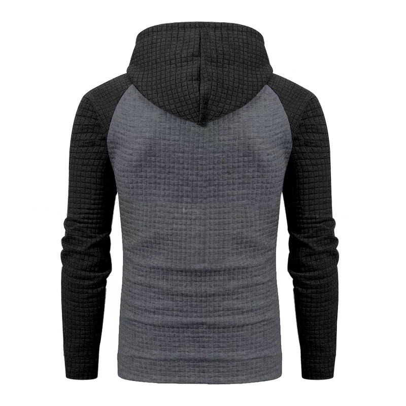 Schweres Kapuzensweatshirt mit Farbblockdesign für Herren, lockere Passform, Pullover mit Kordelzug für lässige Streetwear (Schwarz/Grau, Armeegrün/Beige)_voghion.com