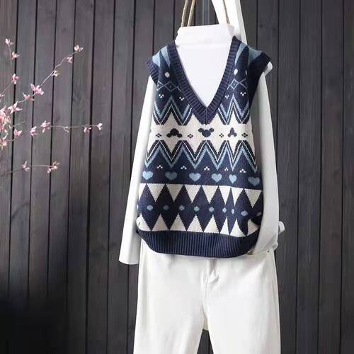 New Year Red Knitted Vest Women's 2022 Early Spring Knitted Vest Shirt Jacquard Color Block Sweater Vest Clip Spring and Autumn