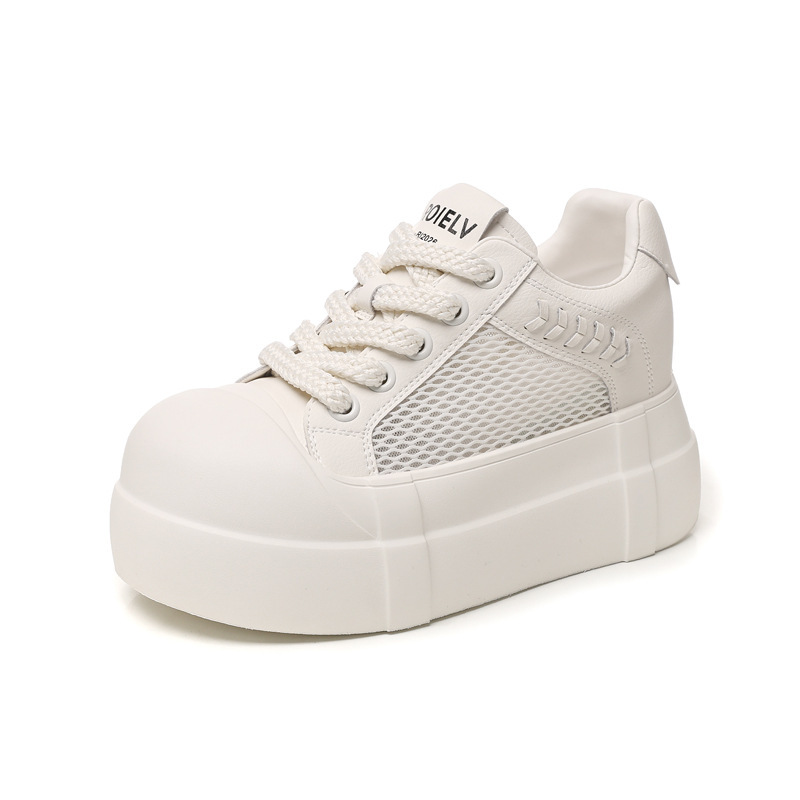 Giày sneaker nữ đế dày tăng chiều cao lưới thoáng khí trắng basic — màu trắng
