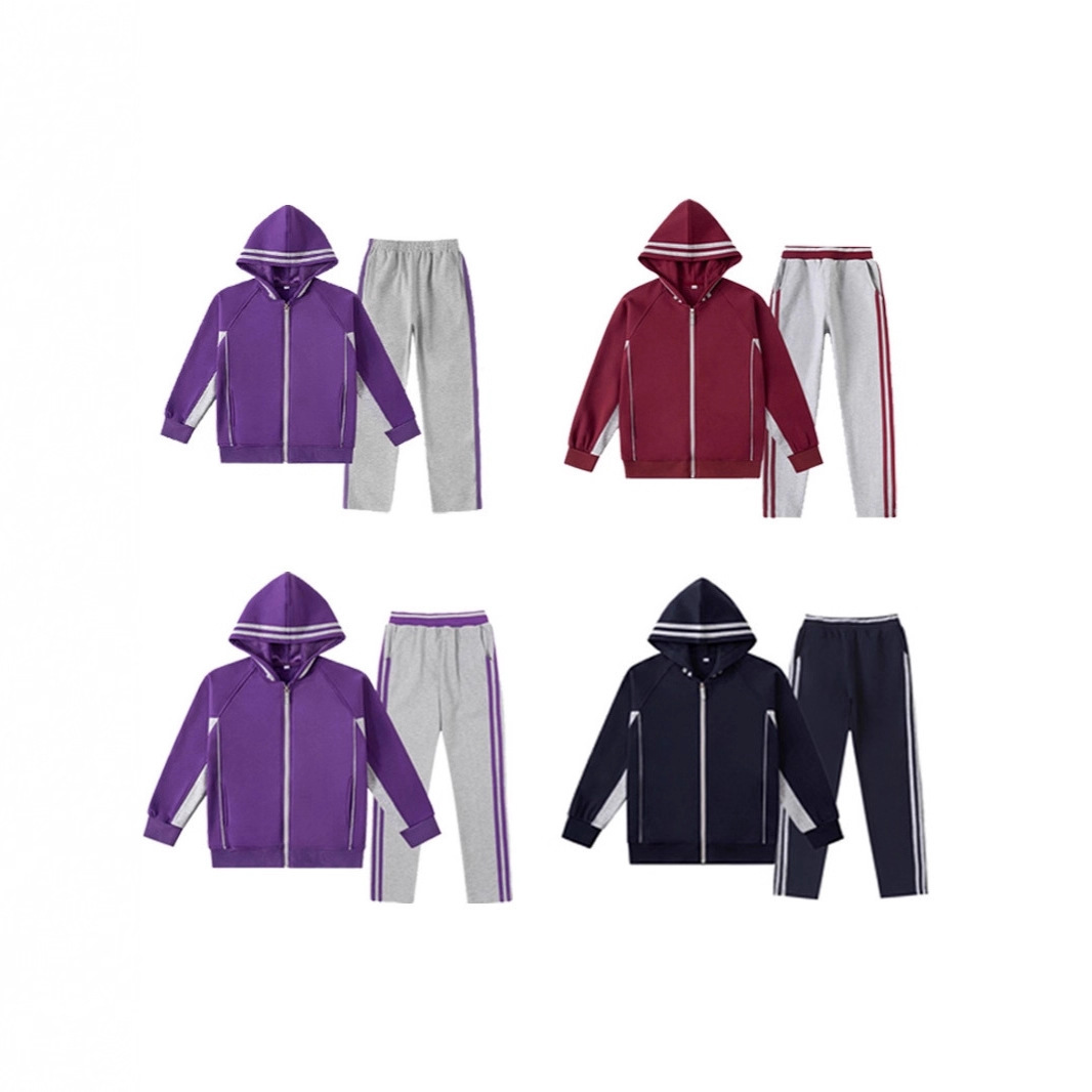 Stadi student school uniform maroon, navy blue, purple baseball jacket with hood, set of top and pants