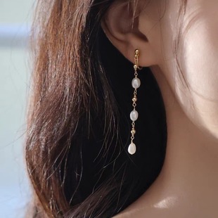 Millet Fresh Water Pearl Fairy Elegant Tassel Long 14K Gold Earrings Light Luxury Commuter Ear Clip
