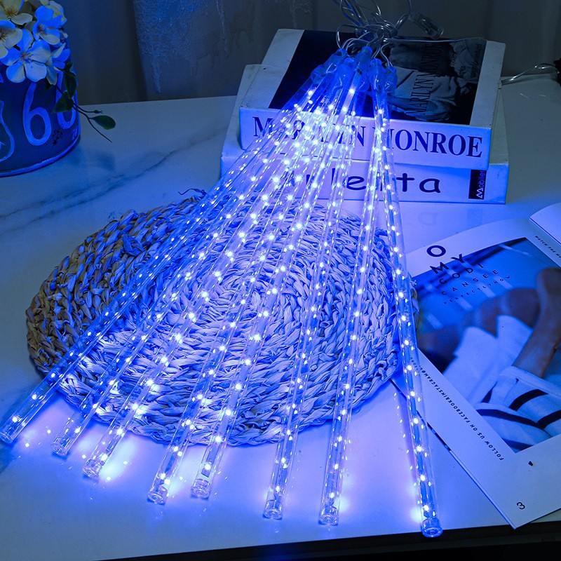 Luz led de lluvia de meteoritos Solar para exteriores, luz colgante para árbol, tira de luz de meteorito colorida, decoración de calle para vacaciones, luz de jardín