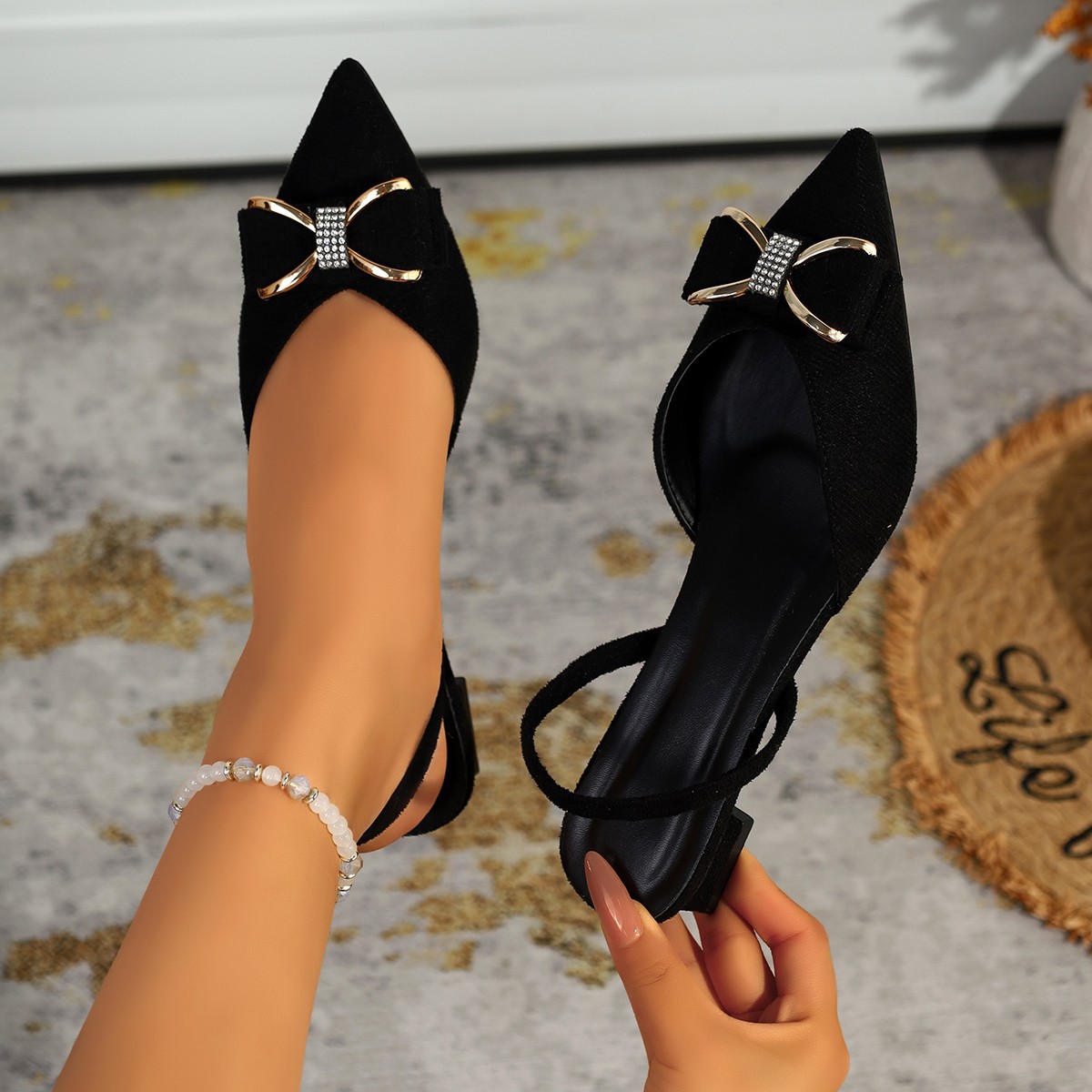 Pointed Toe Thick Heel Women's Shoes, Elegant High Heels, Toe-Back Sandals, French Retro Fashion Shoes, Mary Jane Shoes