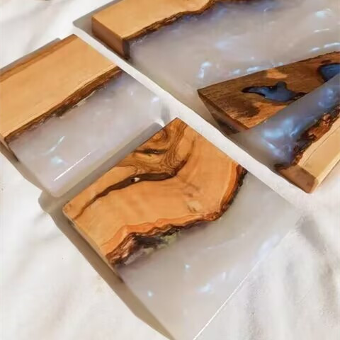 Caja de madera de resina epoxi creativa para ceremonias de té caja de madera de decoración de resina de salón caja de almacenamiento al por mayor personalizada