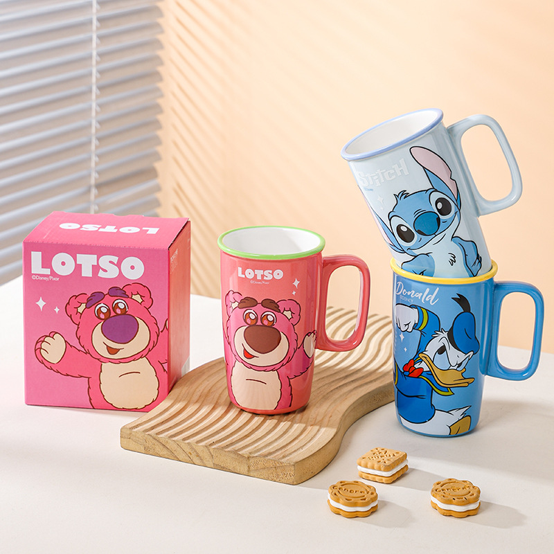 Taza recta de dibujos animados de marca conjunta de Disney, taza para leche para el desayuno en casa, oficina, estudiantes, caja de regalo