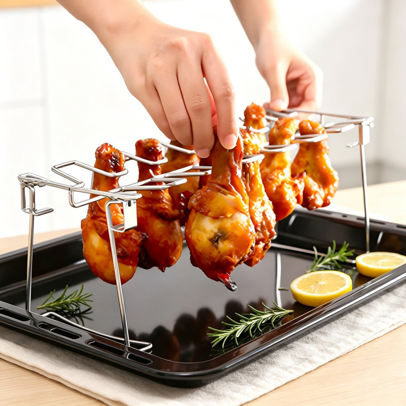 Soporte Plegable para Muslos de Pollo de Acero Inoxidable Portátil y Antióxido para Barbacoa image 3