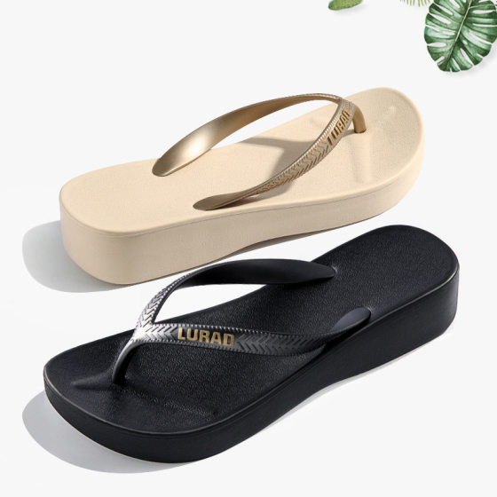 Summer New Wedge Flip-flops Women's Summer Outer Wear Thick Square Slippers with Thick Bottom Flip-flops Beach Slippers in Stock