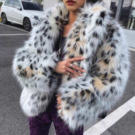 2024秋冬新品猫纹狐狸毛皮草外套女短款气质名媛休闲西服毛毛大衣
