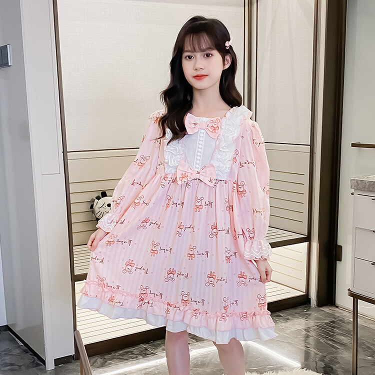 女童家居服纯棉洛丽塔公主睡裙2023秋季新款女孩甜美公主裙连衣裙