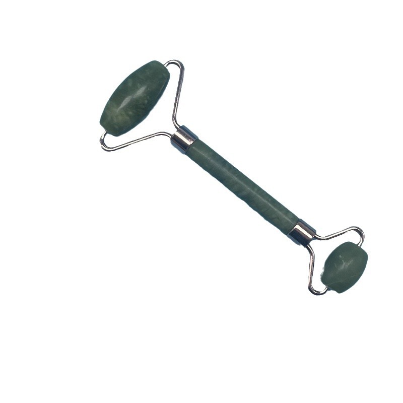 Masajeador de rodillos de jade Xiuyu traje de raspado en forma de corazón Jade contenedor de belleza rodillo de doble cabeza rodillo verde oscuro