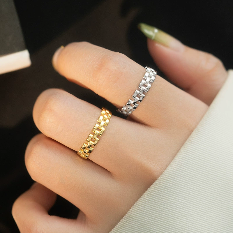榕树下 One size chain, ring hip-hop style, silver 925 sample, on index finger