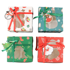 クリスマス透明窓開けマフィン箱クッキー箱4粒紙コップケーキ箱には、オムレツ包装箱が入っています