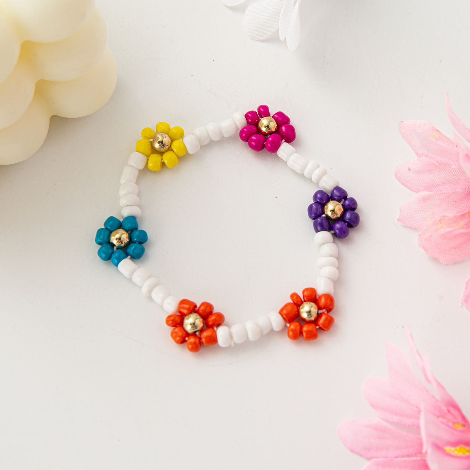 11g Weight Bracelets, Necklace Classification 1 Piece, 1 Set Quantity Holiday, Daily Occasion Resin, Seed Bead Material Flower Pattern Kid'S Gender Beaded Design Cartoon Style, Cute Style Cartoon Style Cute Flower Resin Seed Bead Beaded Kid'S Bracelets Necklace 6