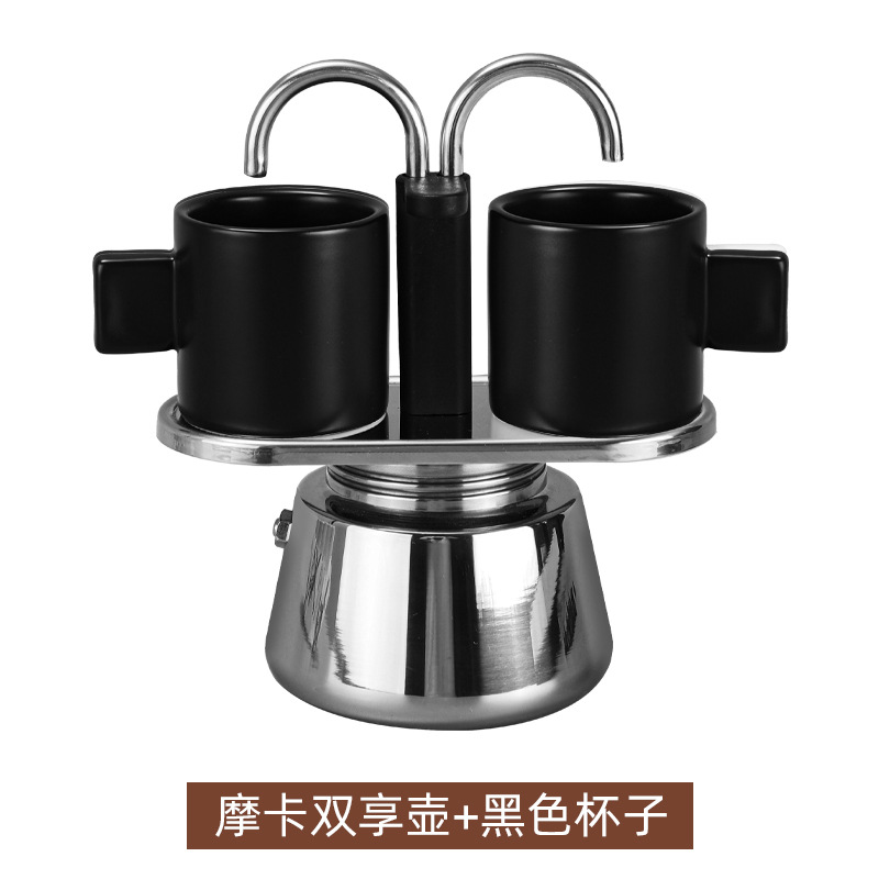 Doble tubo de acero inoxidable italiano concentrado Mocha olla hogar mini café doble juego regalo en stock generación entrega image 10
