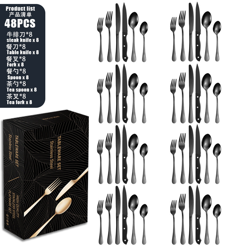 Conjunto de cubiertos de acero inoxidable 1010 cuchillo y tenedor cuchara set set set set 24 piezas set de carne de carne occidental cuchillo y tenedor