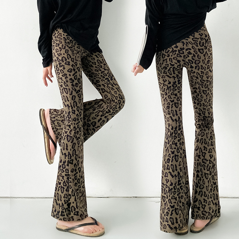 Summer Thin Leopard Print Floor-Length Trousers, Flared Trousers, Breathable Yoga Leggings, Tall Women's Style