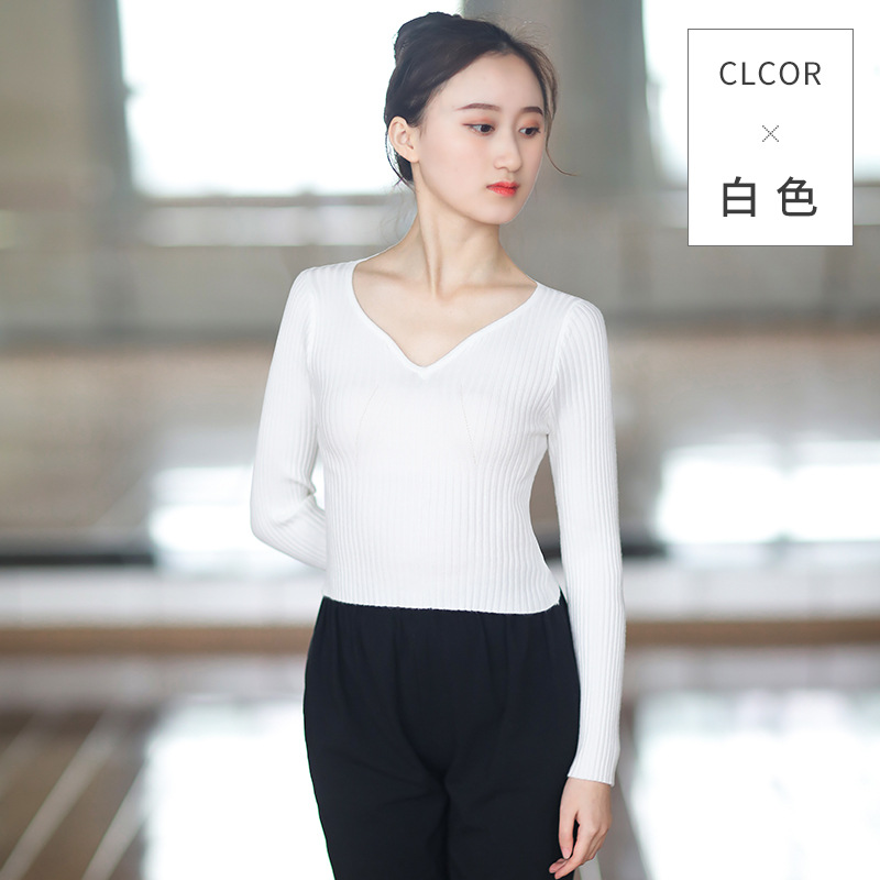 Danza suéter con cuello en V superior de las mujeres adultas desgaste exterior práctica ropa Otoño e Invierno de punto cálido abrigo de ballet ropa de cuerpo image 6