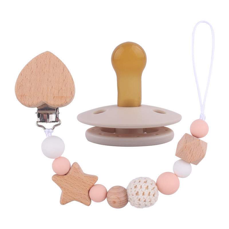 Nuevo bebé suministros de dibujos animados melocotón corazón chupete cadena chupete mordedura chupete cadena anti-gota conjunto de dos piezas