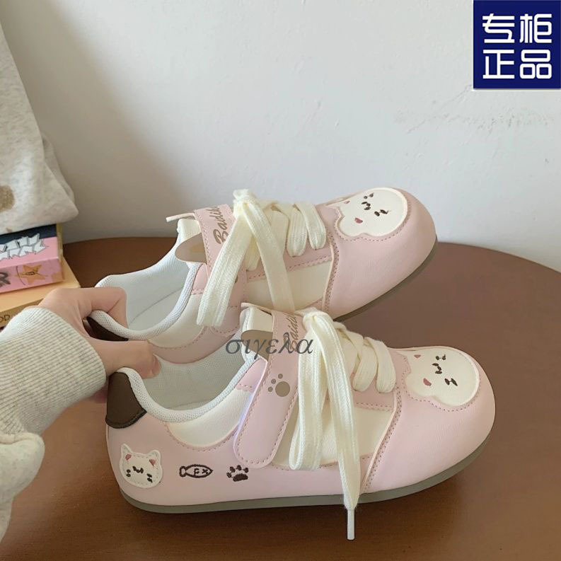 Fashionable Cute Cat Pattern Women's 2026 Spring New Versatile Casual White Sneakers Sports Style Board Shoes