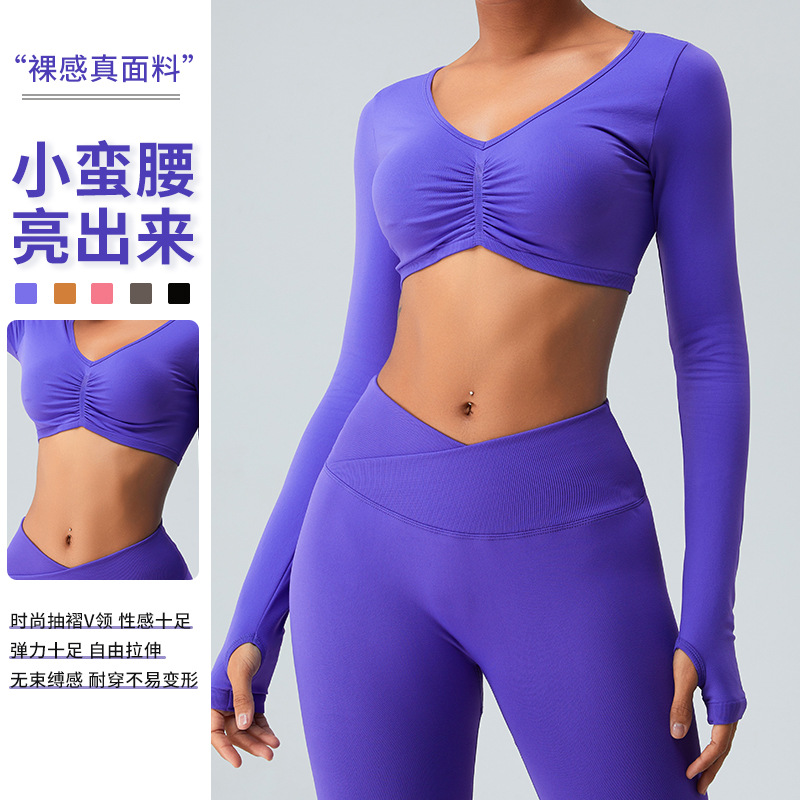 Primavera transfronteriza nueva ropa de yoga de manga larga ajustada para mujer corriendo camiseta deportiva ropa de fitness desnuda tops de yoga